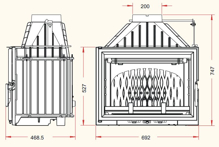габариты чугунной каминной топки Гранд Визион 700 для установки и монтажа