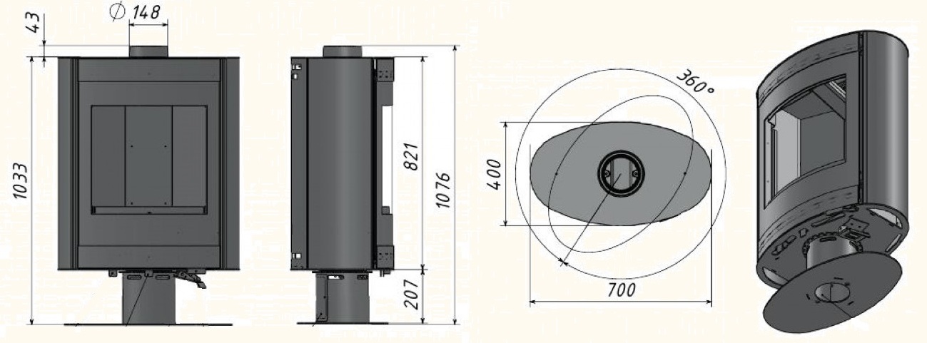 габариты печи камина МЕТА-БЕЛ СВИТЯЗЬ для установки и монтажа